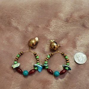 Boho Shell and Bead Clip On Hoop Earrings